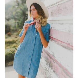 Madewell Courier Shirtdress Denim Short Sleeve Dress Cotton Linen